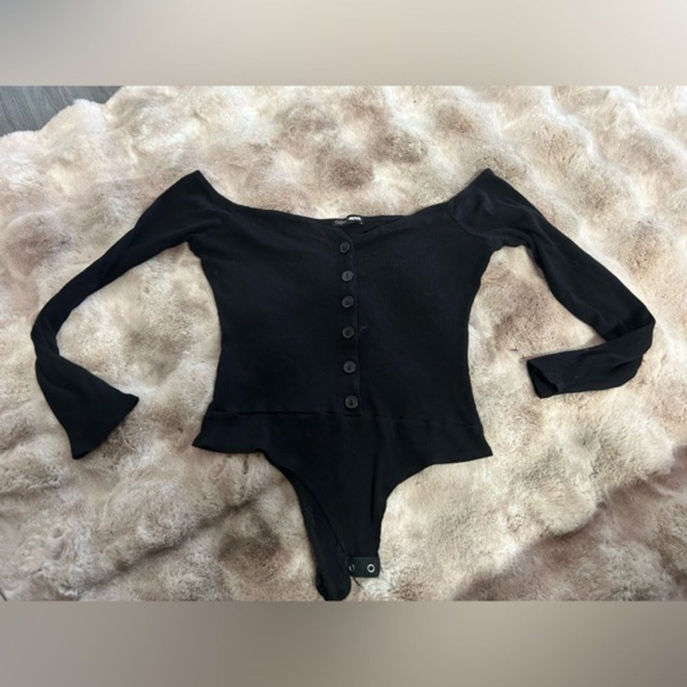 Fashion nova Black Off-Shoulder Buttoned Bodysuit